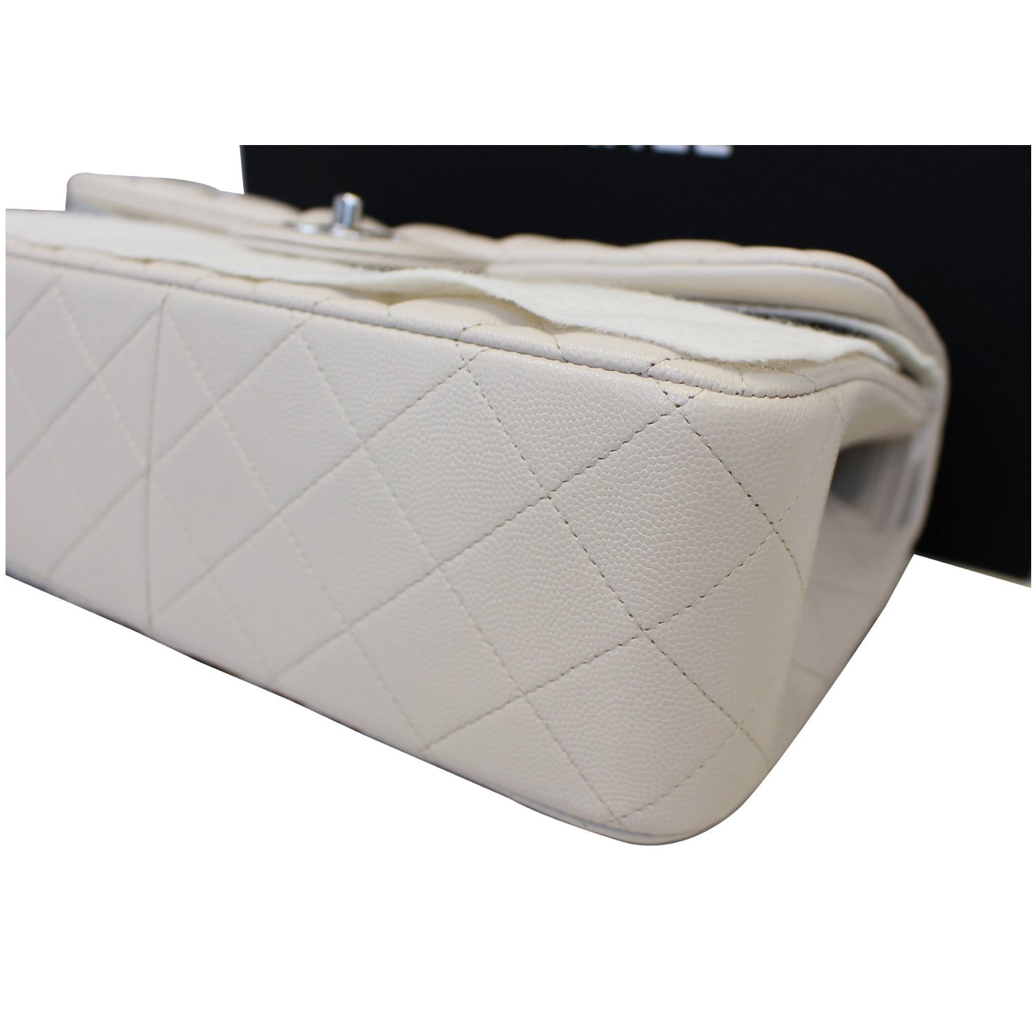 Chanel Classic Jumbo Double Flap Caviar Leather Leather Ivory Shoulder Bag