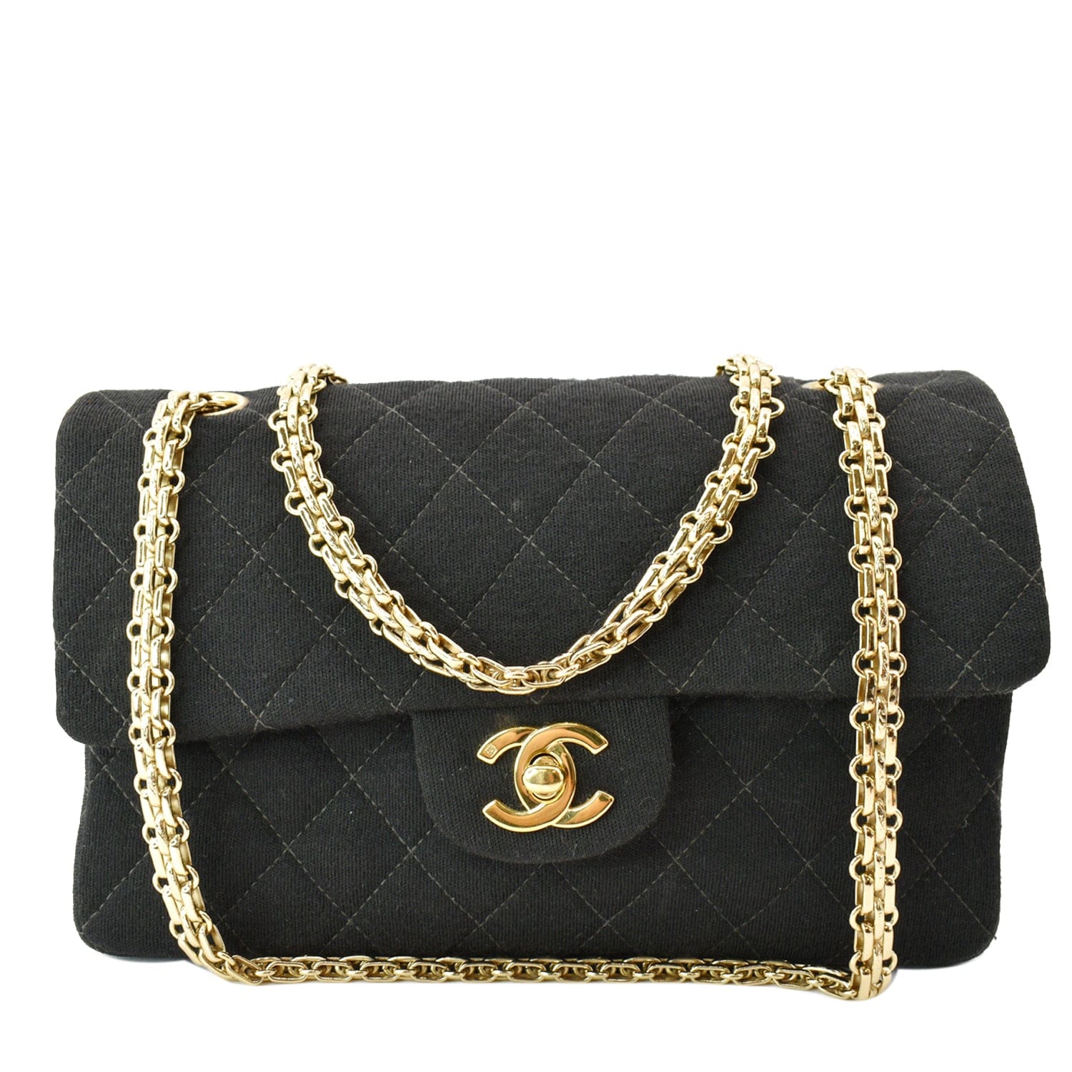 Chanel Classic Flap Jersey Fabric Shoulder Bag Black
