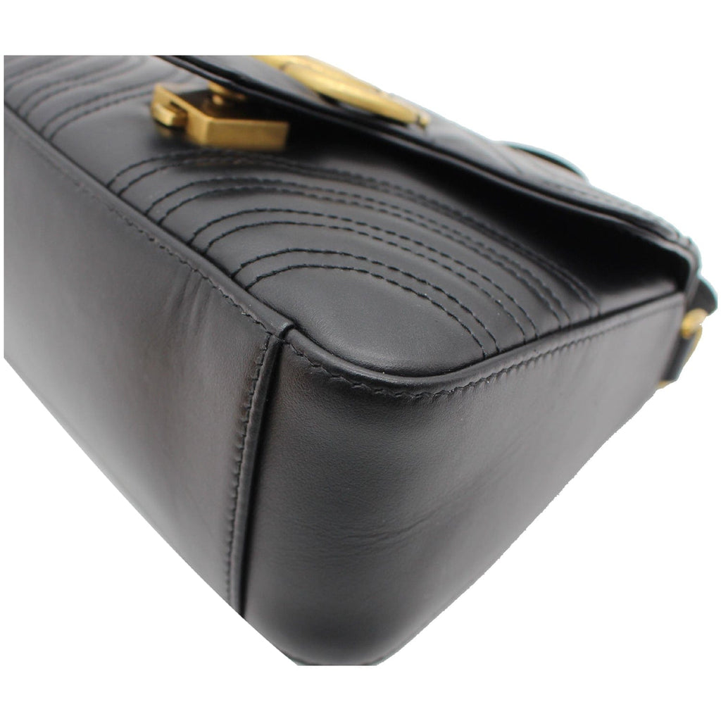 GUCCI Gucci Marmont Mini Leather Top Handle Shoulder Bag Black 547260