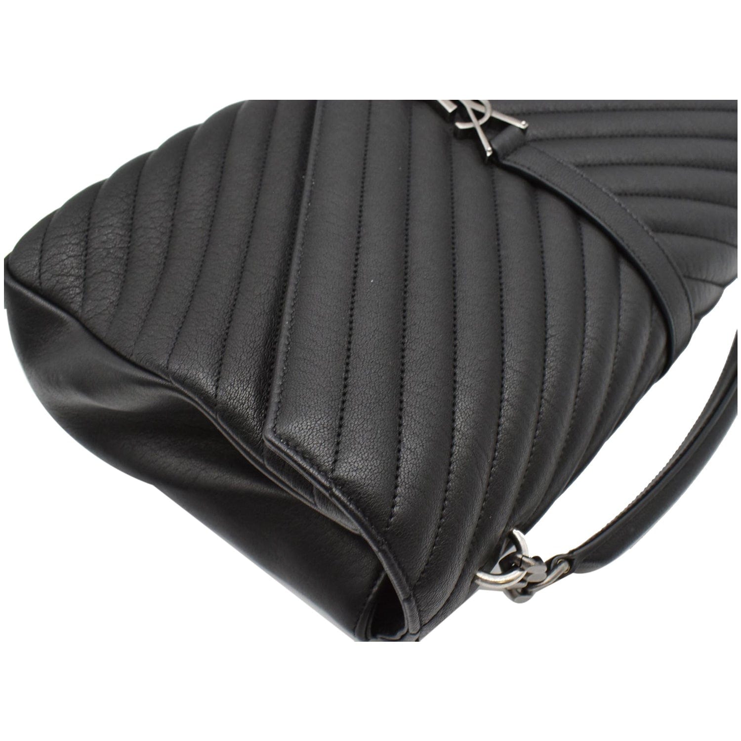 YVES SAINT LAURENT College Medium Flap MatelassÃ© Leather Shoulder Bag Black