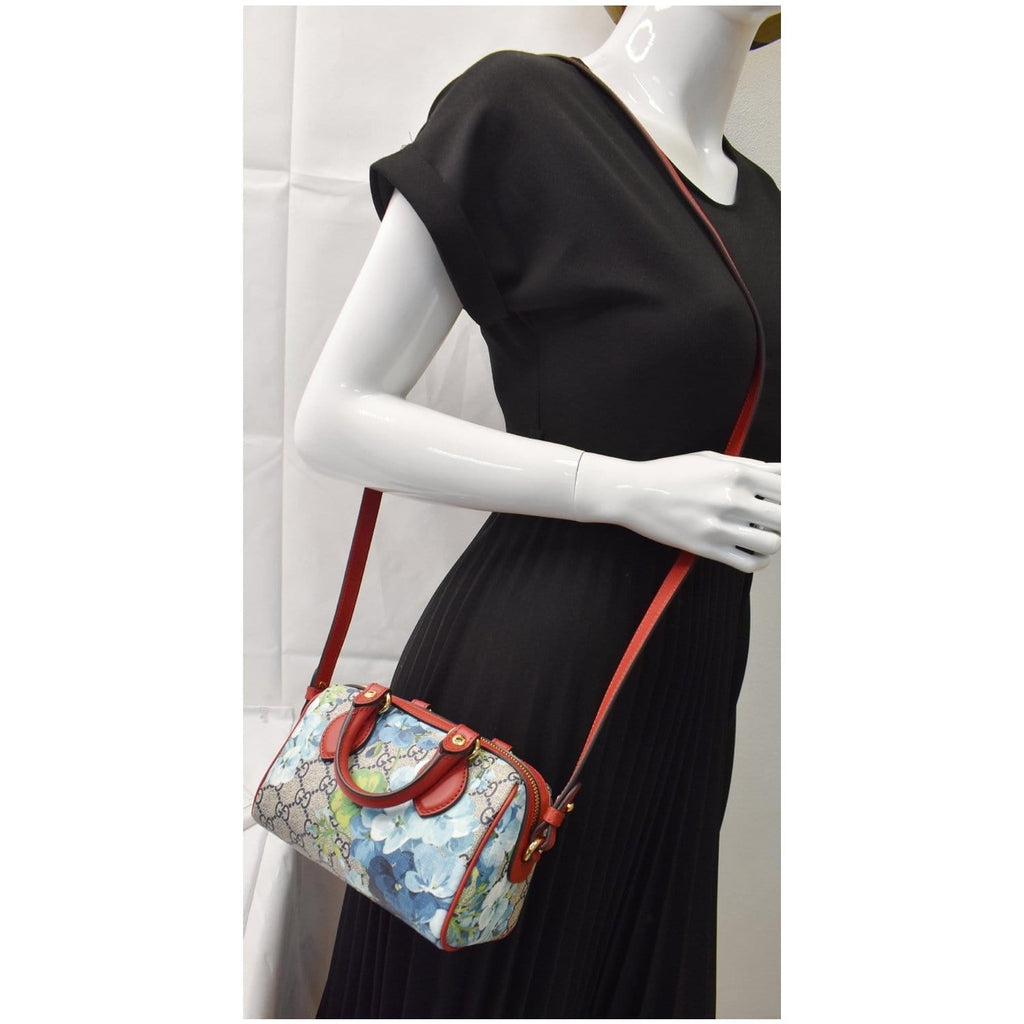 GUCCI Mini Blooms Gucci Supreme Canvas Top Handle Crossbody Bag Red 546312