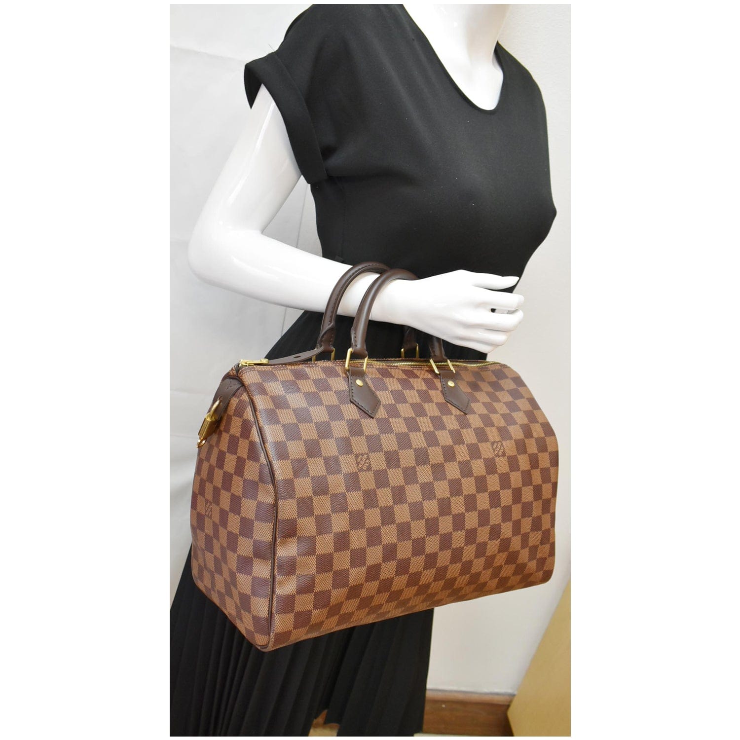 LOUIS VUITTON Speedy 35 Damier Ebene Satchel Bag Brown