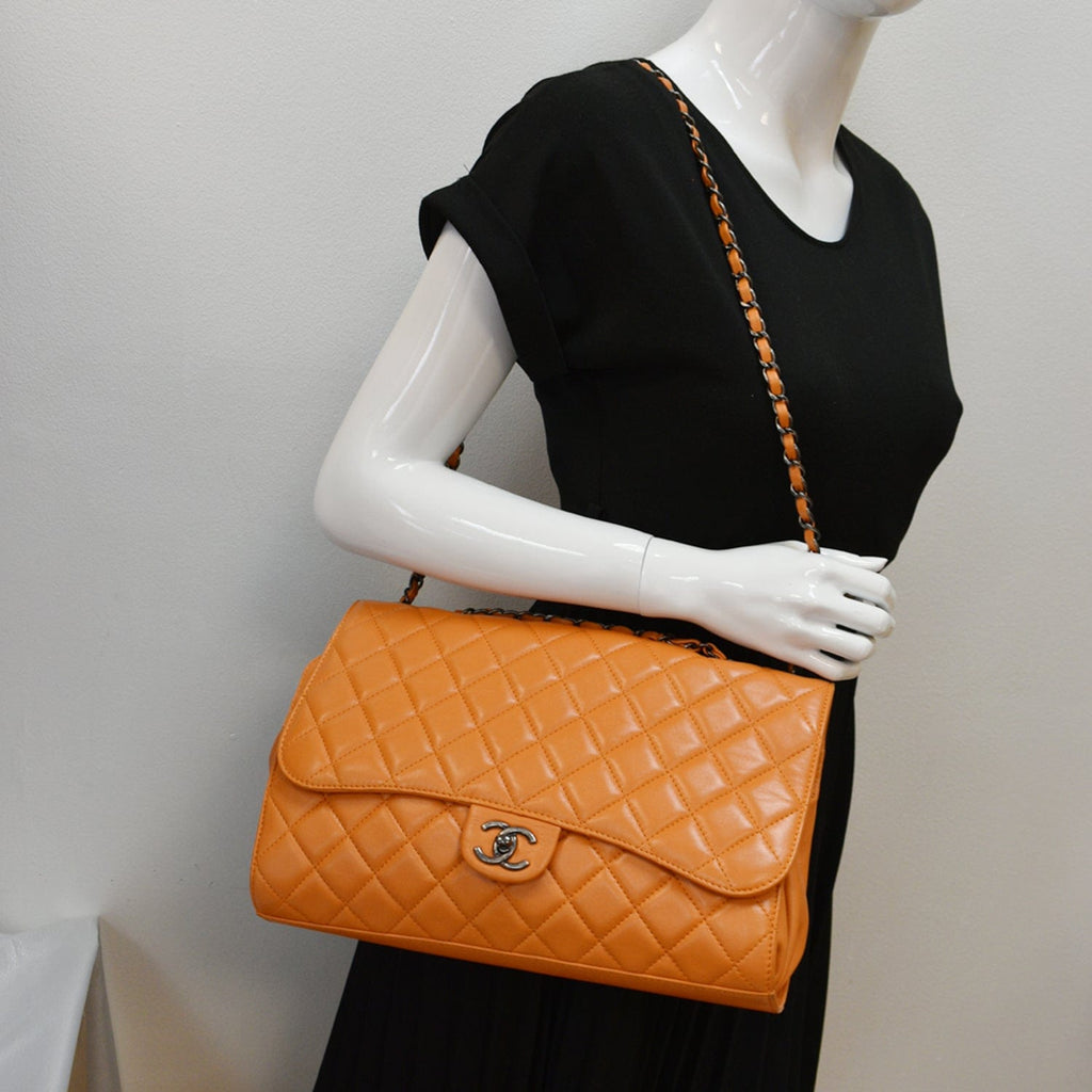 Chanel Classic Flap Drawstring Quilted  Leather Shopper Shoulder Bag Orange - Hot Deals