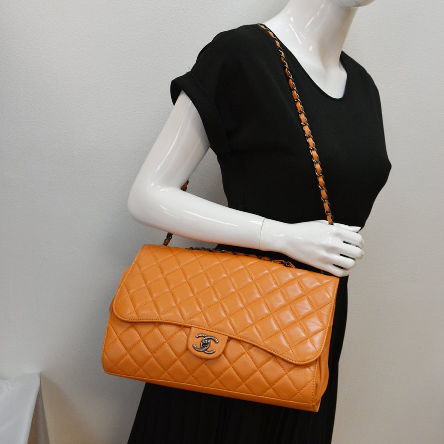Chanel Classic Flap Drawstring Quilted  Leather Shopper Shoulder Bag Orange - Hot Deals