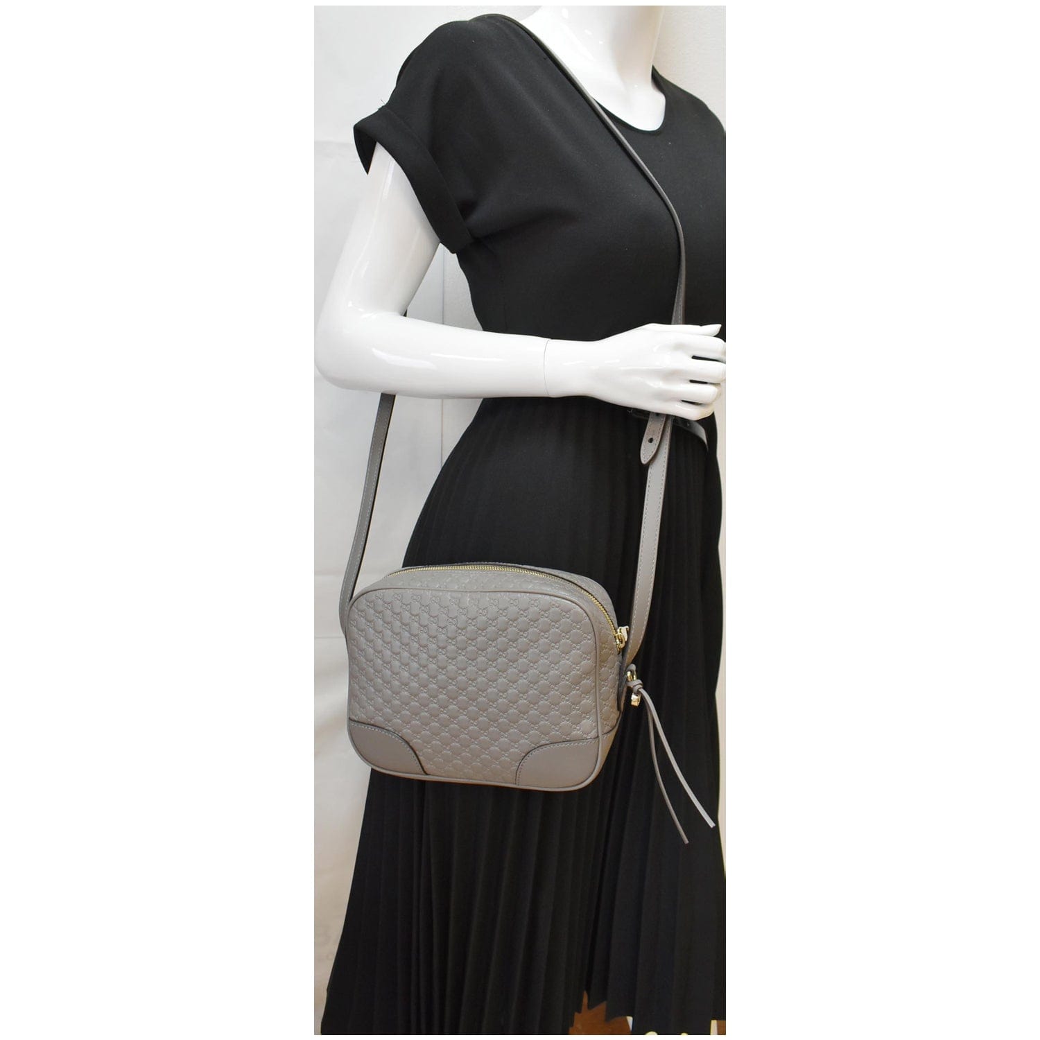 GUCCI Bree Mini Gucci Guccissima Leather Crossbody Bag Grey 449413