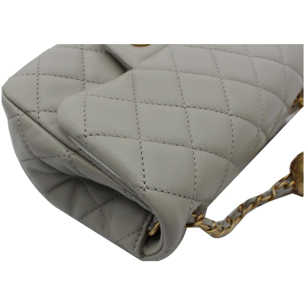 Chanel CC Pearl Crush Mini Flap Quilted  Leather Shoulder Bag Light Grey