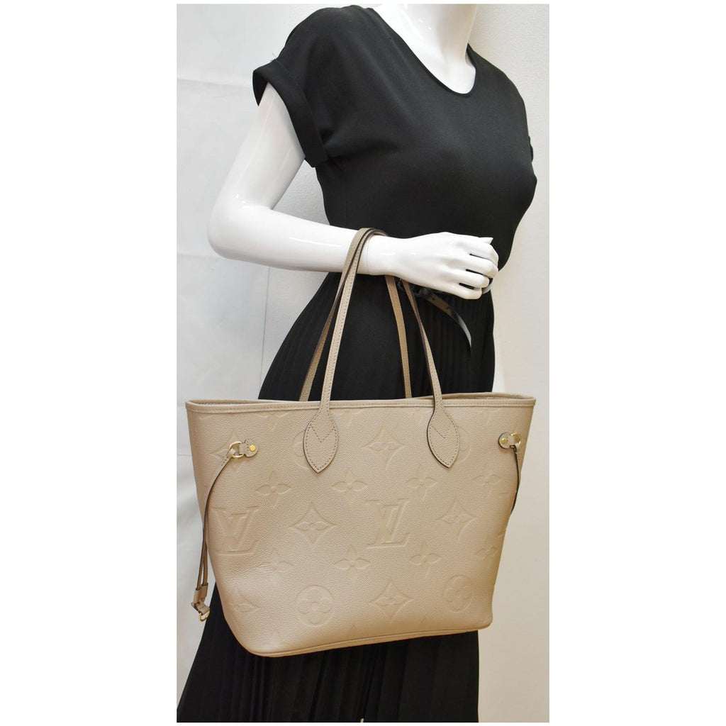 LOUIS VUITTON Neverfull MM Monogram Empreinte Tote Bag Beige