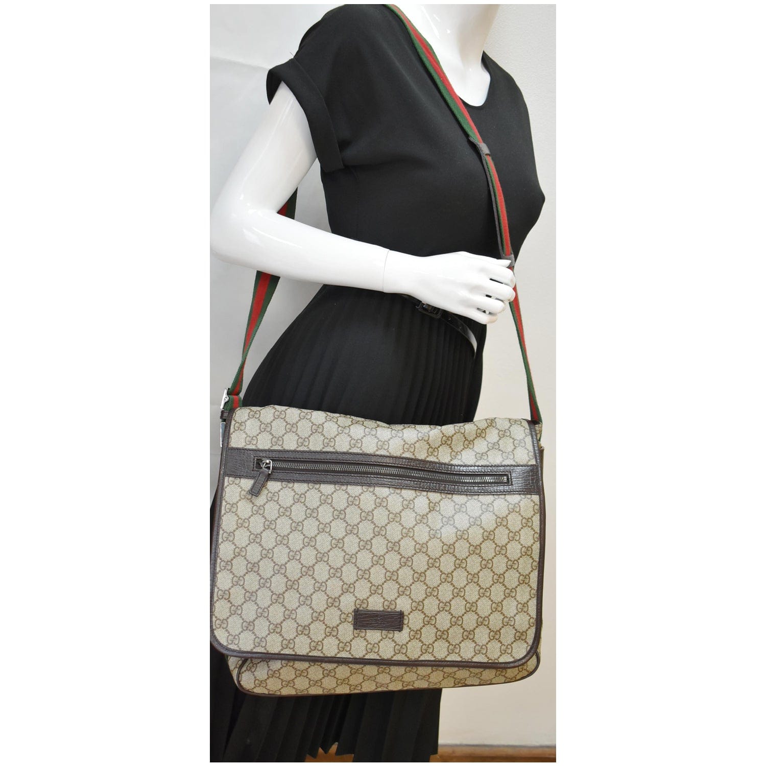 GUCCI Gucci  Web Canvas Messenger Bag Beige/Ebony 189748