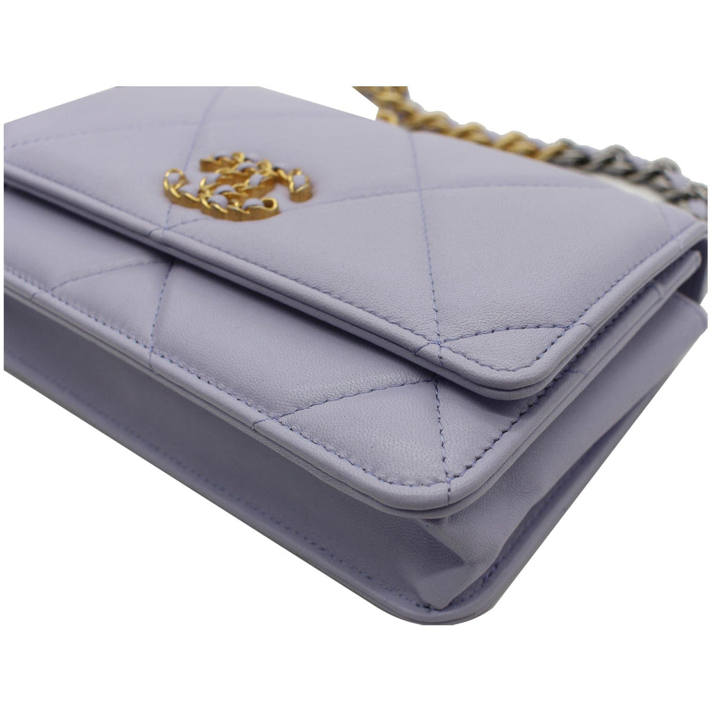 Chanel 19 CC WOC Leather Wallet On Chain Crossbody Bag Light Lavender