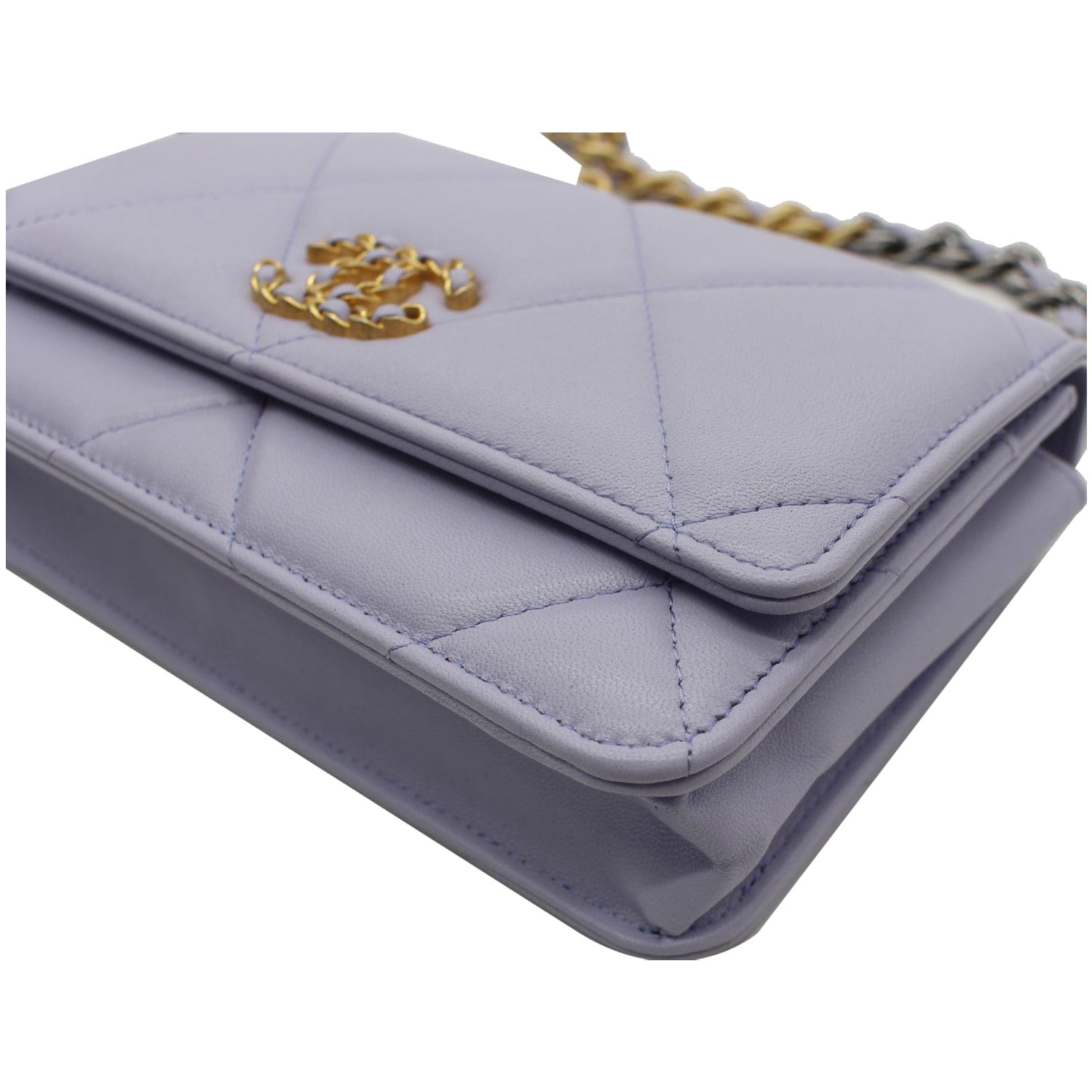 Chanel 19 CC WOC Leather Wallet On Chain Crossbody Bag Light Lavender