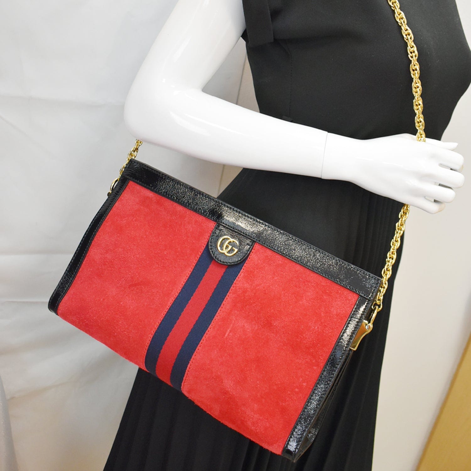 GUCCI Ophidia Gucci Medium Web Suede Leather Shoulder Bag Red 503876  - Hot Deals