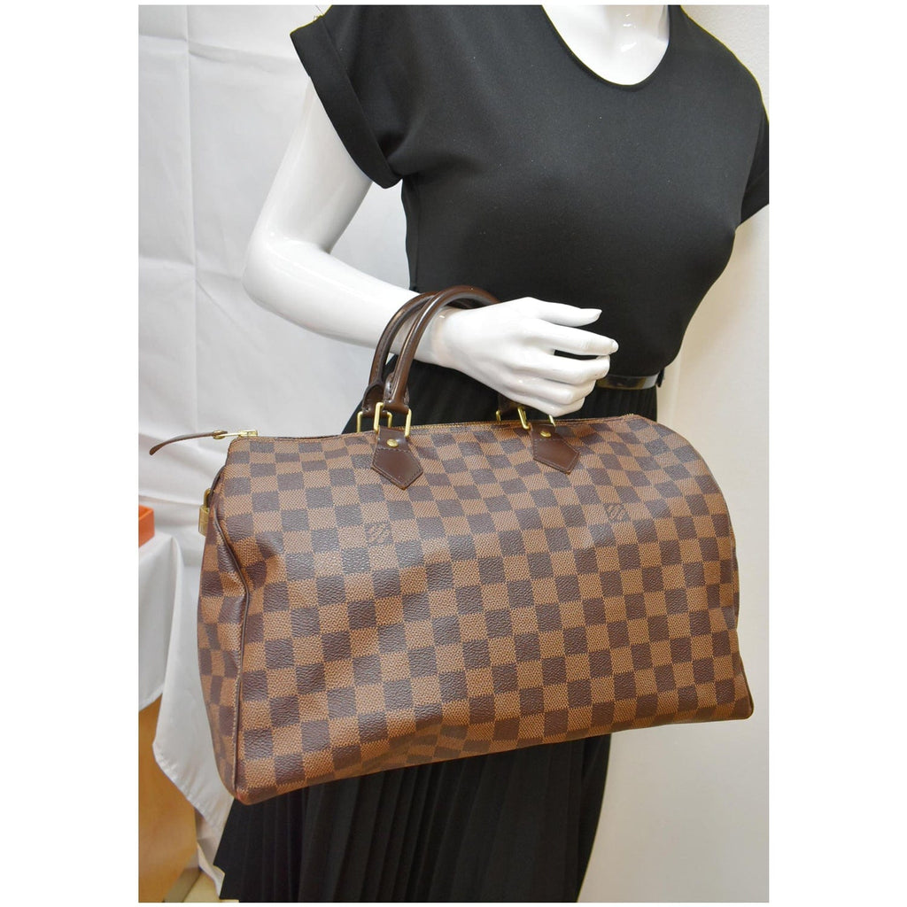 LOUIS VUITTON Speedy 35 Damier Ebene Satchel Bag Brown