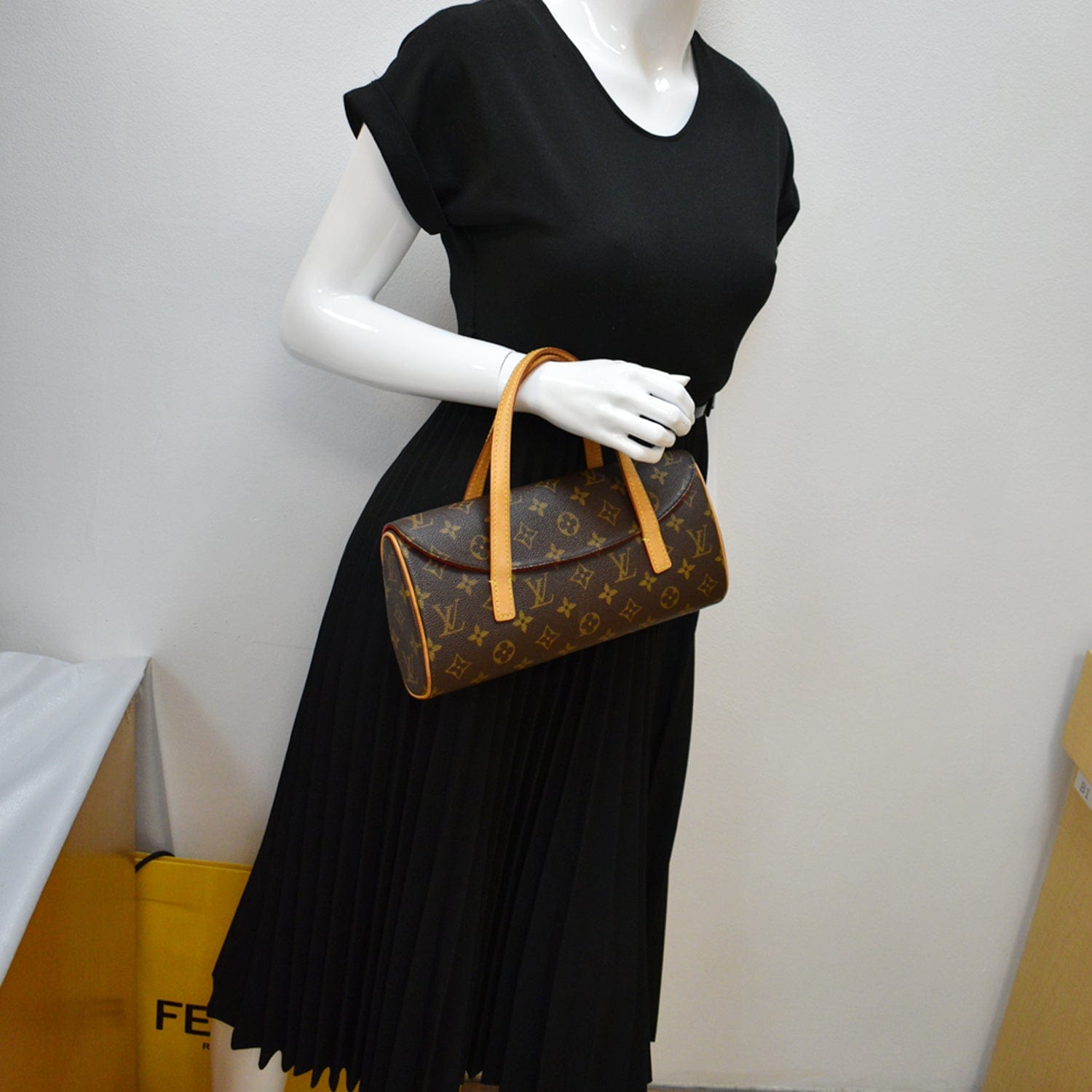 LOUIS VUITTON Sonatine Monogram Canvas Satchel Bag Brown