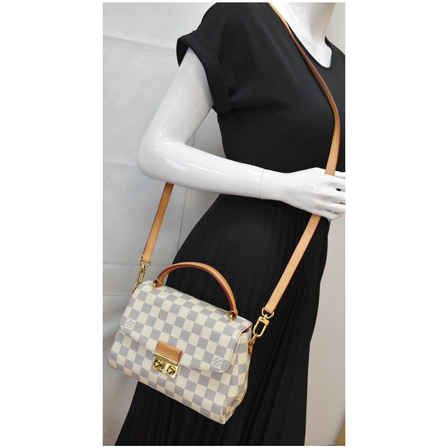 LOUIS VUITTON Croisette Damier Azur Satchel Crossbody Bag White