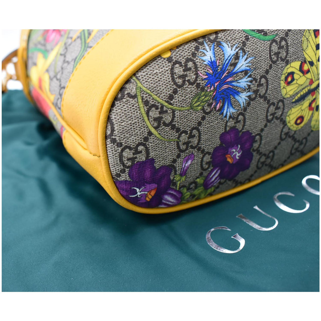 GUCCI Ophidia Flora Small Gucci Canvas Bucket Bag Yellow 550621