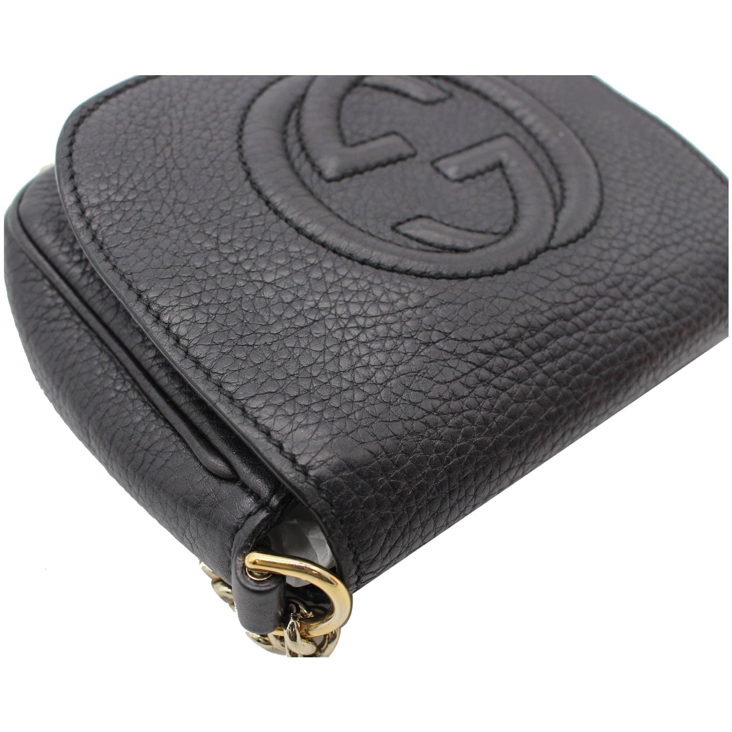 GUCCI Gucci Soho Pebbled Leather Chain Shoulder Bag Black 323190