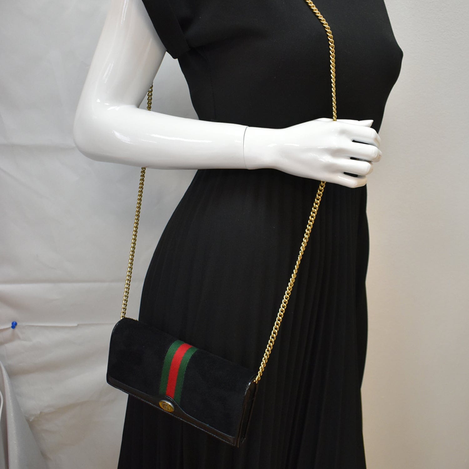 GUCCI Ophidia Suede New 1:1 Rep Web Leather Wallet On Chain Crossbody Bag Black 546592