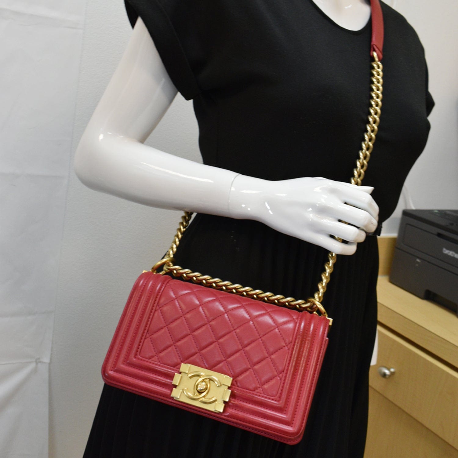 Chanel Le Boy Small  Leather Shoulder Bag Red