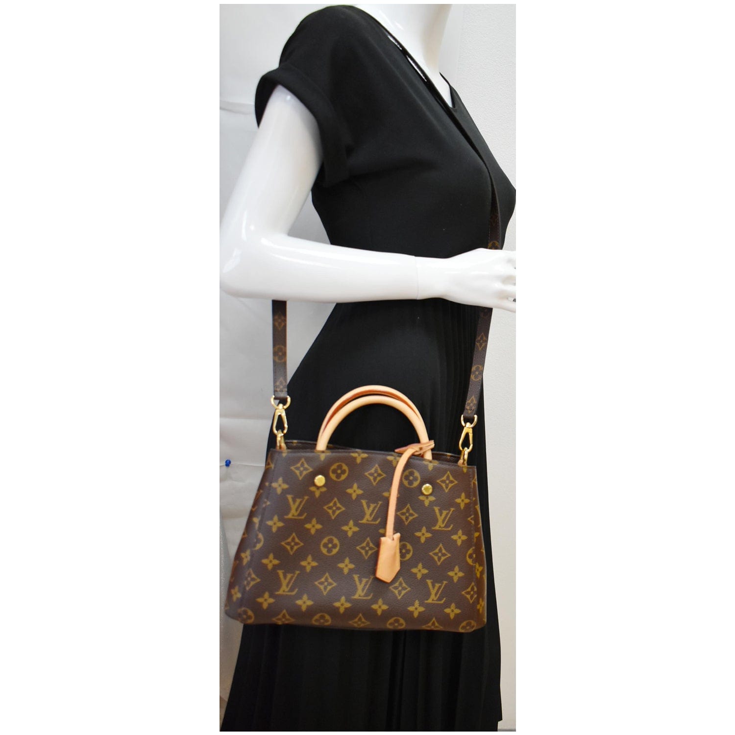 LOUIS VUITTON Montaigne BB Monogram Canvas Satchel Bag Brown