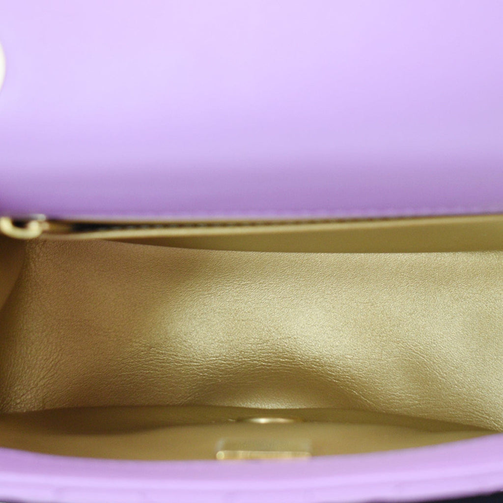Chanel 22S Mini Pearl Crush Square Flap Leather Crossbody Bag Purple