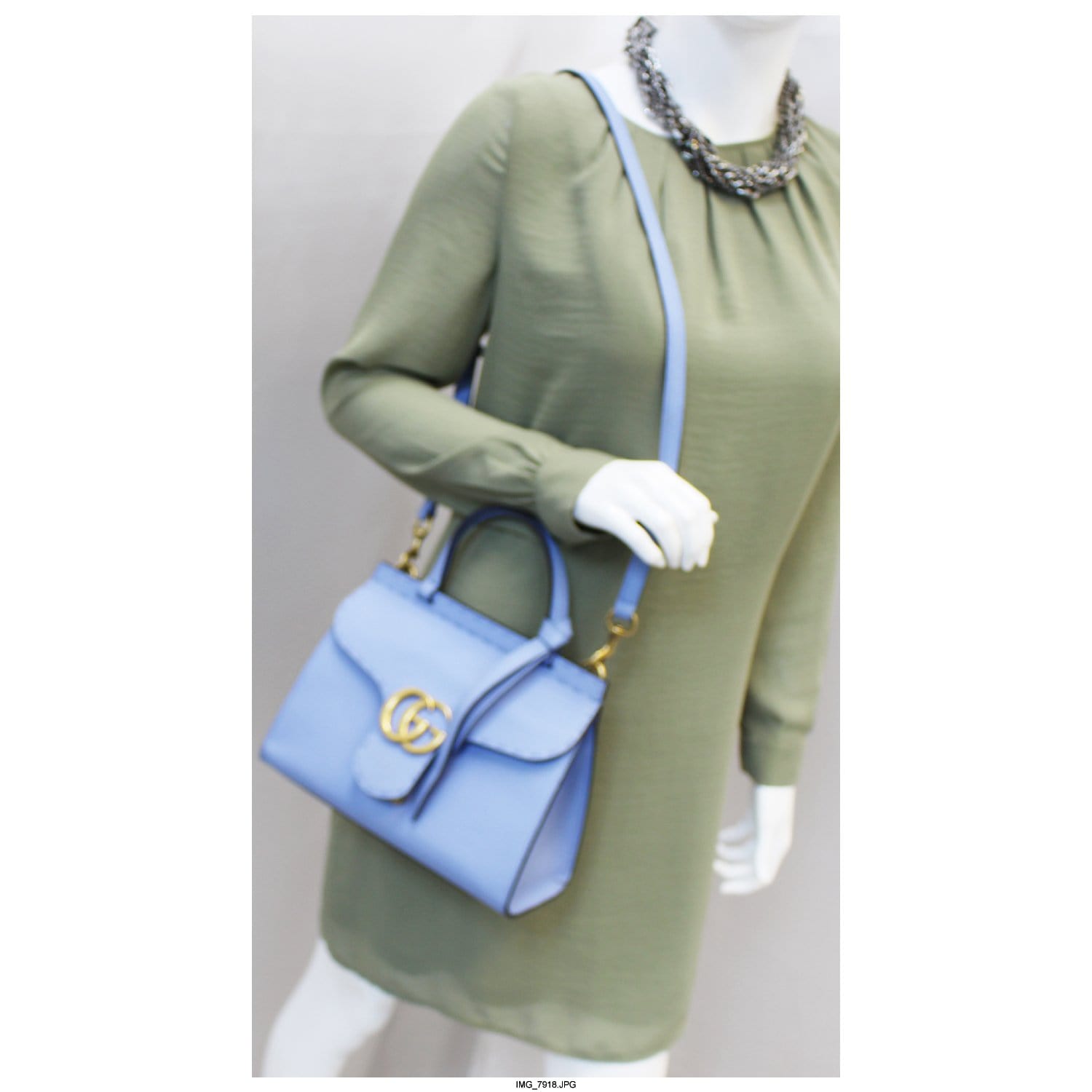 GUCCI Gucci Marmont Leather Top Handle Shoulder Bag Blue 442622