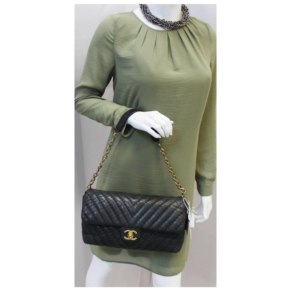 Chanel Iridescent Calfskin Surpique Chevron Large Classic Flap Bag - Sale