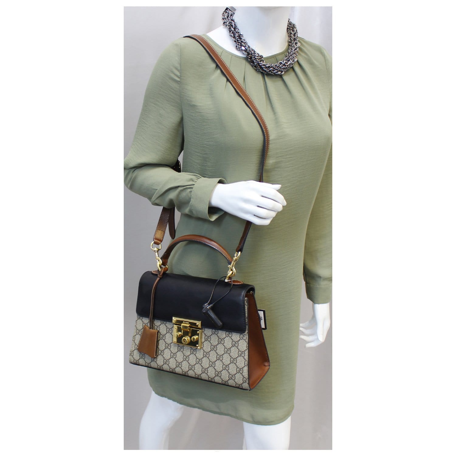 GUCCI Small Padlock Gucci Supreme Monogram Top Handle Crossbody Bag
