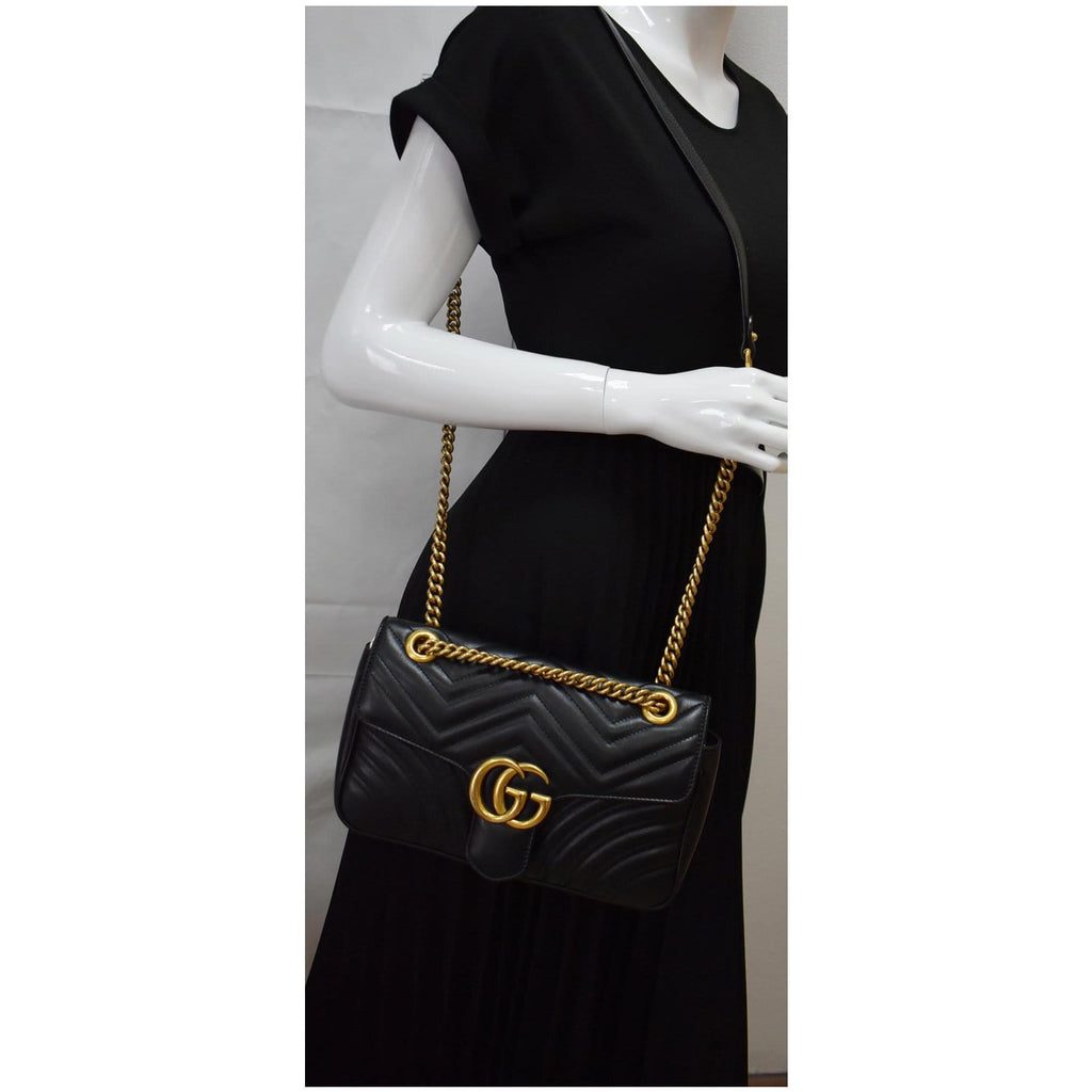 GUCCI Gucci Marmont Small Matelasse Leather Crossbody Bag Black 443497