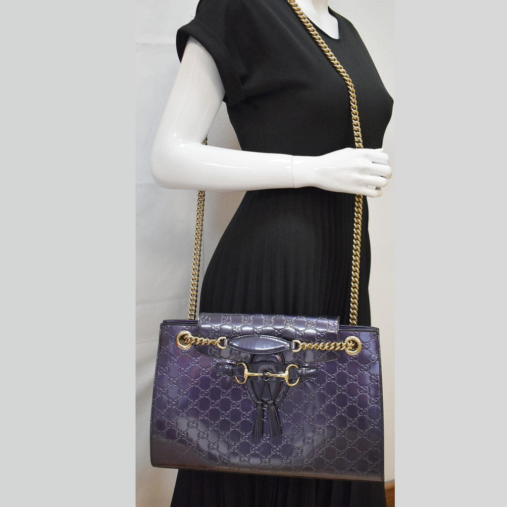 GUCCI Emily Large Guccissima New 1:1 Rep Leather Shoulder Bag Dark Violet 295403