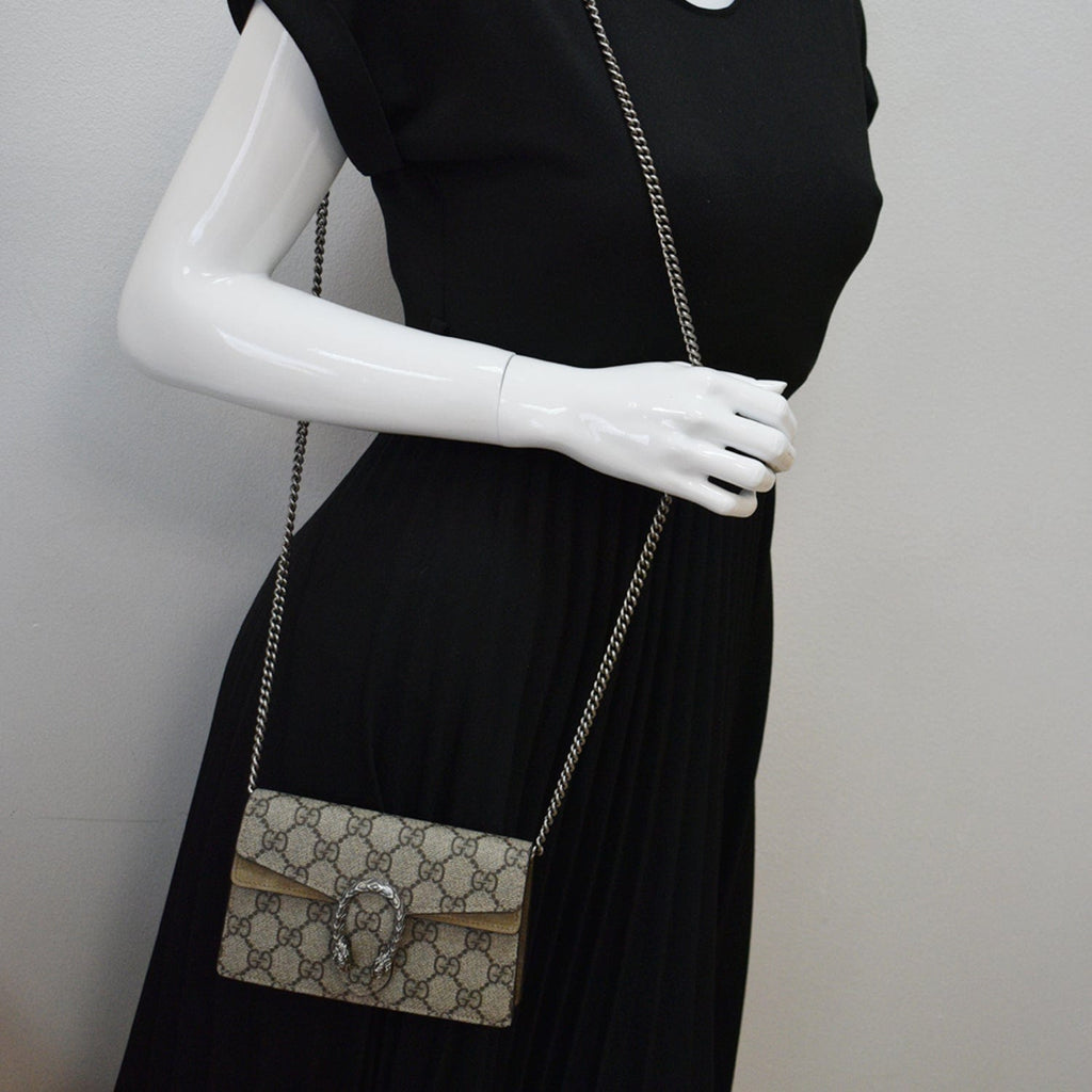 GUCCI Dionysus Super Mini Gucci Supreme Canvas Crossbody Bag Taupe 476432