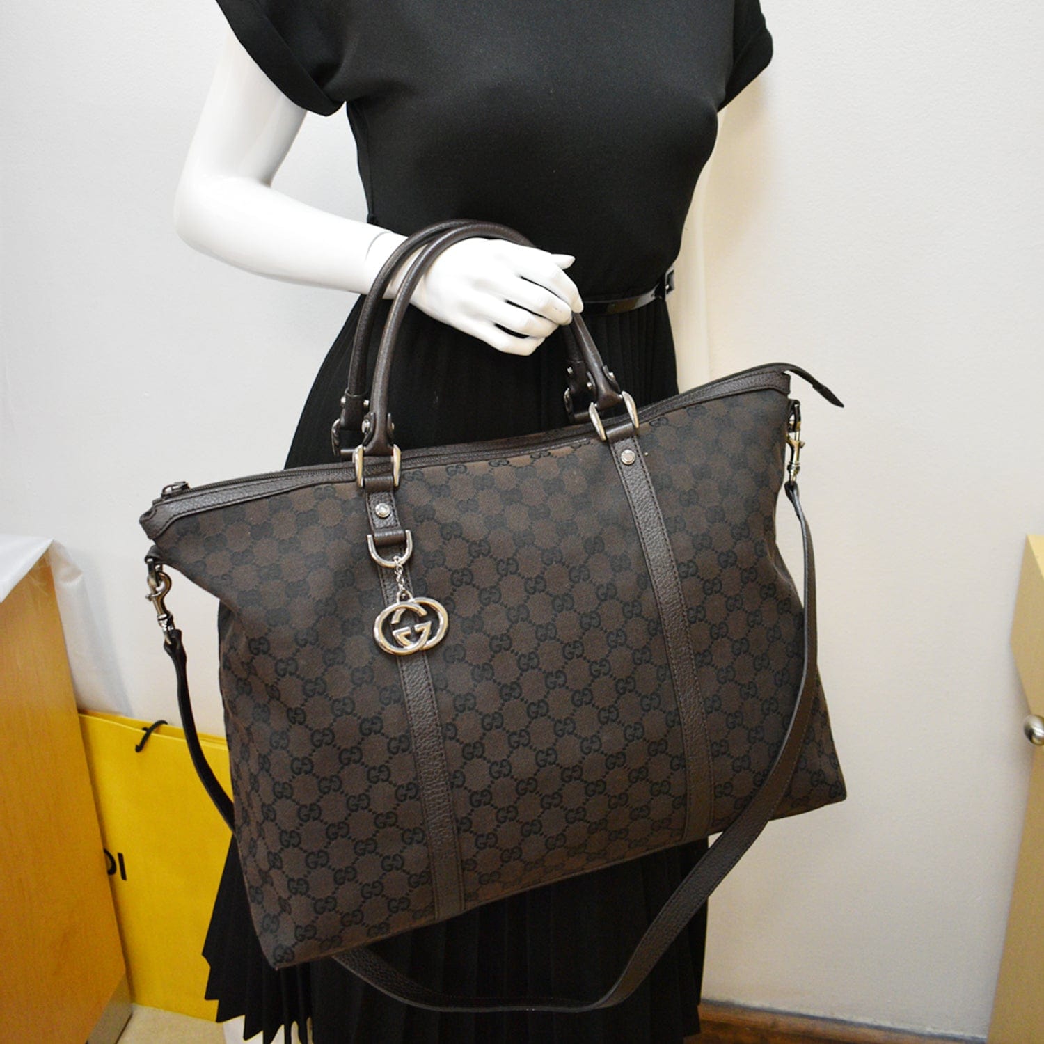 GUCCI Gucci Guccissima Canvas Leather Tote Brown 339550