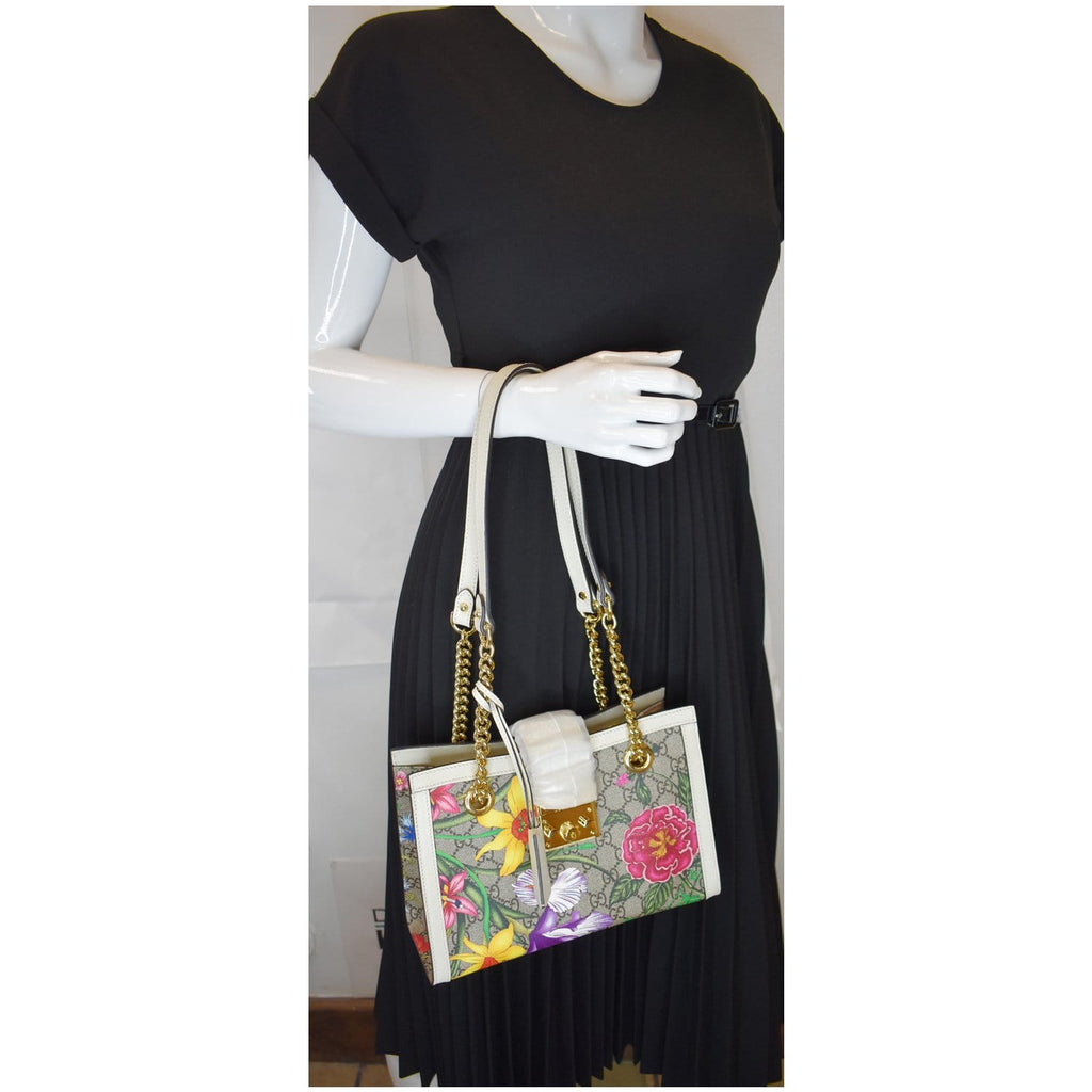 GUCCI Padlock Flora Small Gucci Supreme Canvas Shoulder Bag Beige 498156