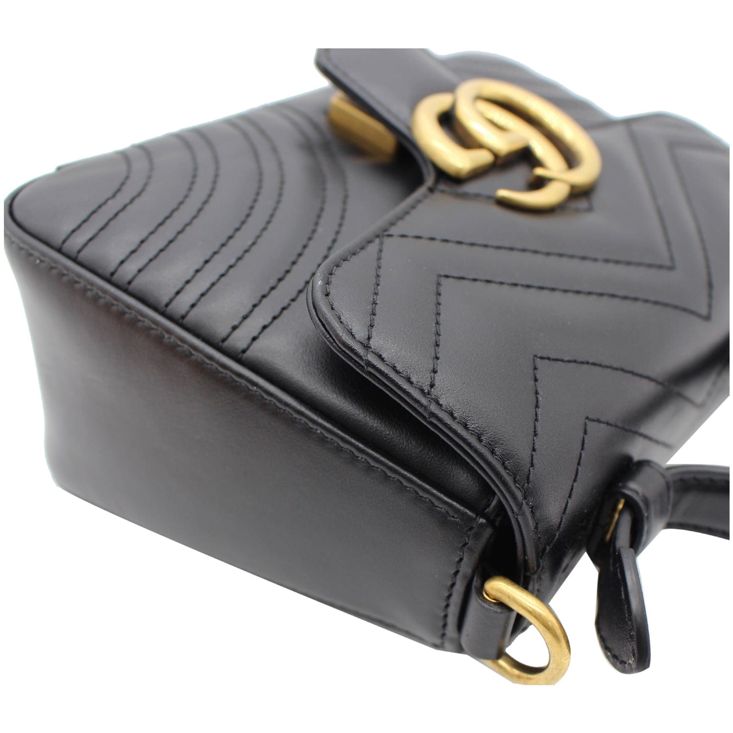 GUCCI Gucci Marmont Mini Leather Top Handle Shoulder Bag Black 547260