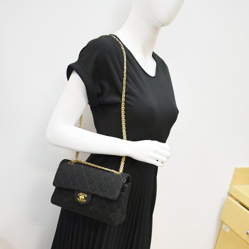 Chanel Classic Flap Jersey Fabric Shoulder Bag Black