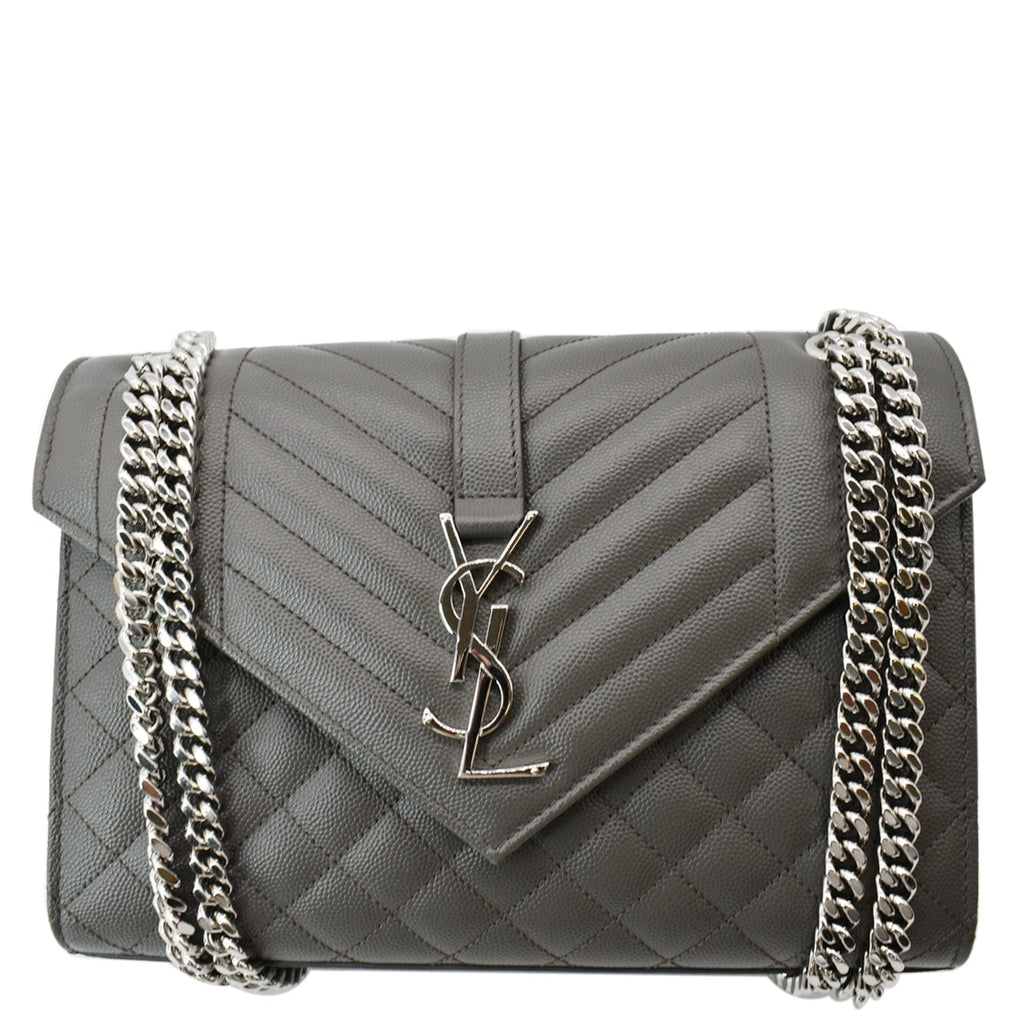 YVES SAINT LAURENT Envelope Chain Medium Mix MatelassÃ© Leather Crossbody Bag Grey