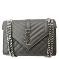 YVES SAINT LAURENT Envelope Chain Medium Mix MatelassÃ© Leather Crossbody Bag Grey