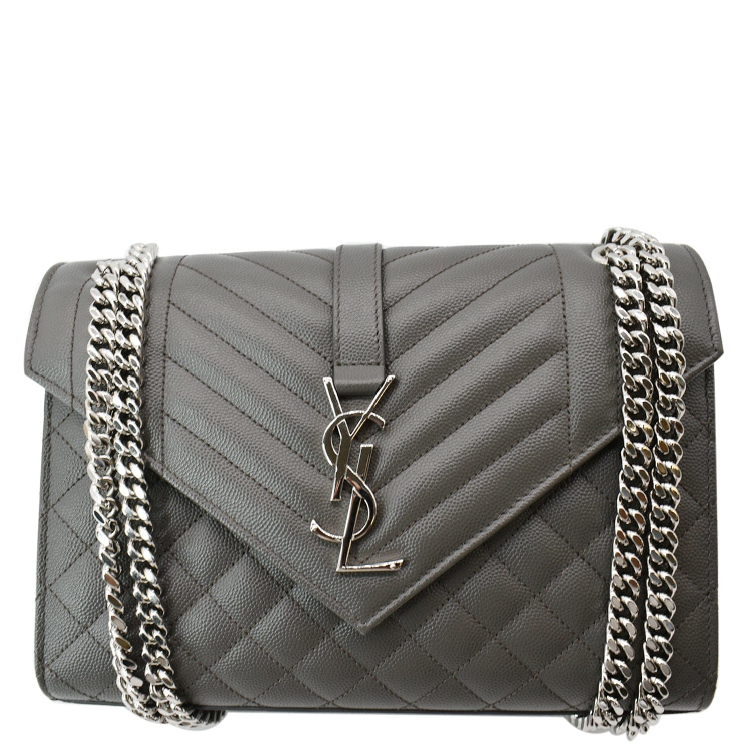 YVES SAINT LAURENT Envelope Chain Medium Mix MatelassÃ© Leather Crossbody Bag Grey