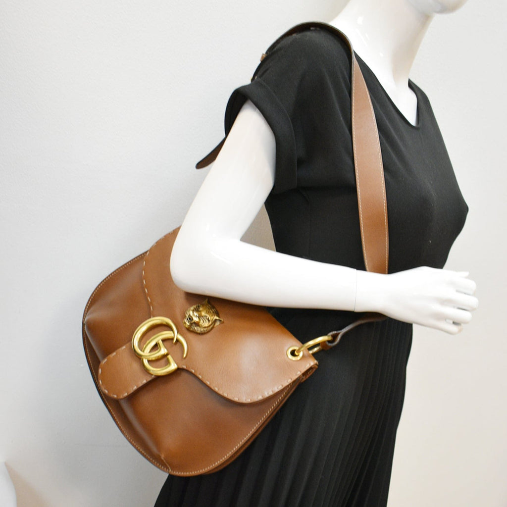 GUCCI Gucci Marmont  Leather Shoulder Bag Brown 409154