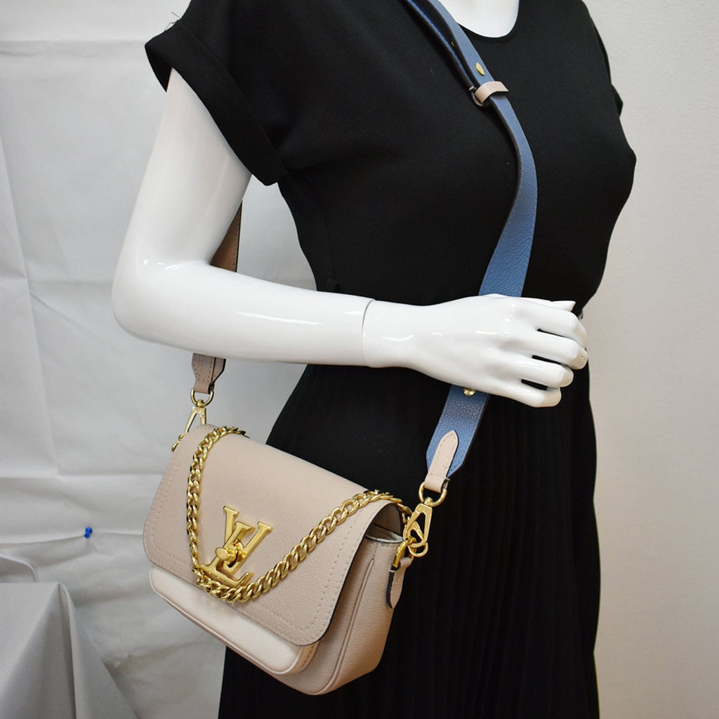LOUIS VUITTON Lockme Tender Grained  Leather Shoulder Bag Greige