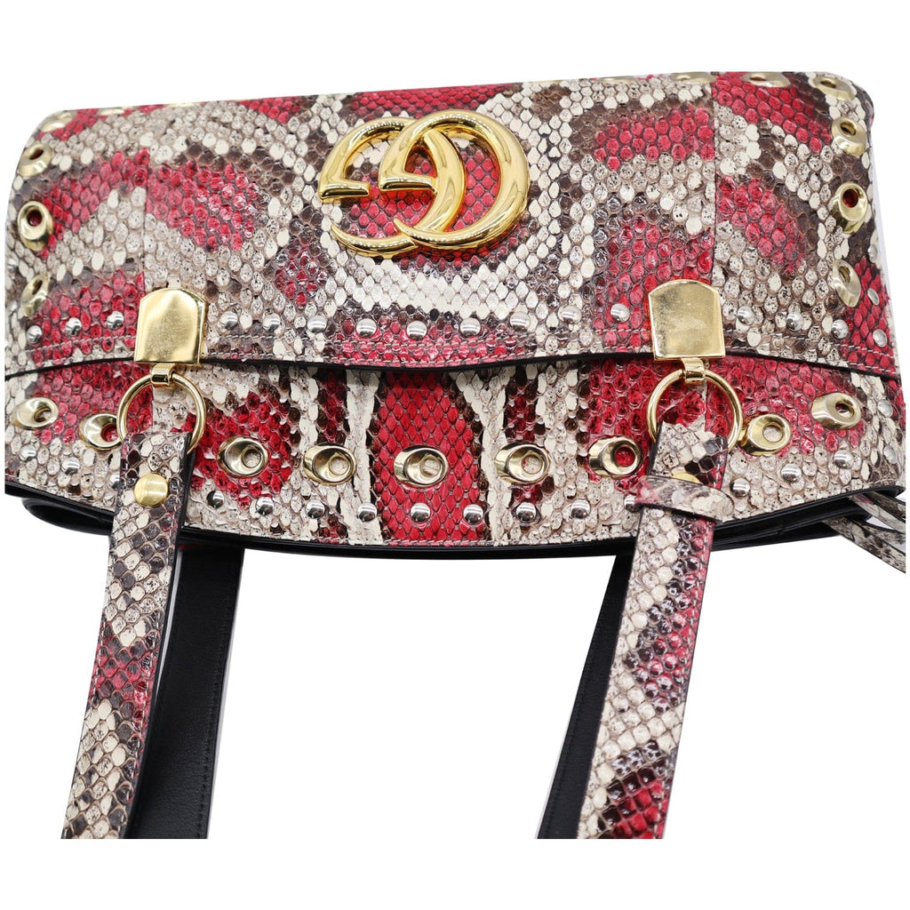 GUCCI Large Arli Snakeskin Leather Top Handle Shoulder Bag Multicolor 550130