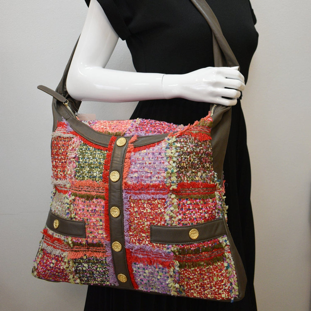 Chanel Tweed Girl Large Leather Shoulder Bag Multicolor