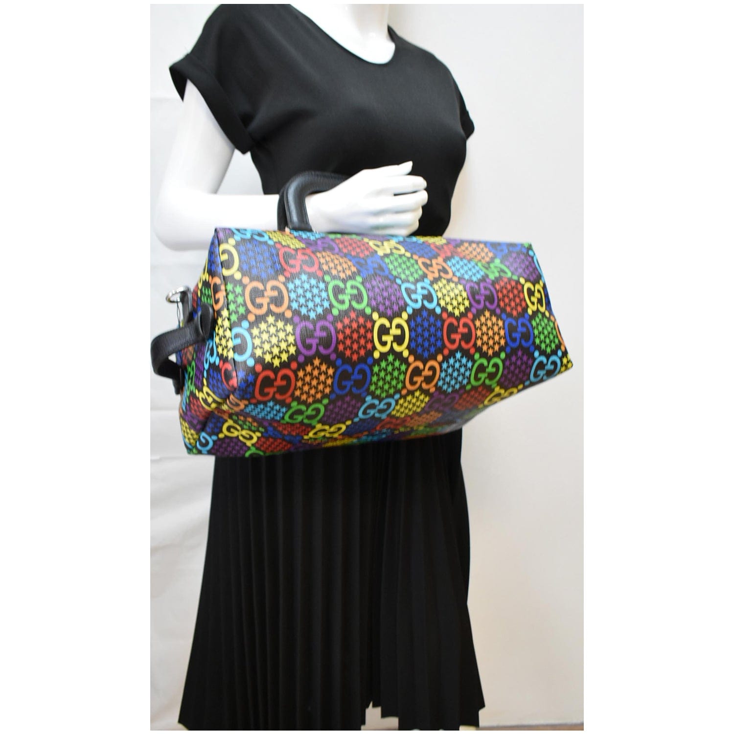 GUCCI Psychedelic Gucci Monogram Canvas Duffel Travel Bag Multicolor 587866