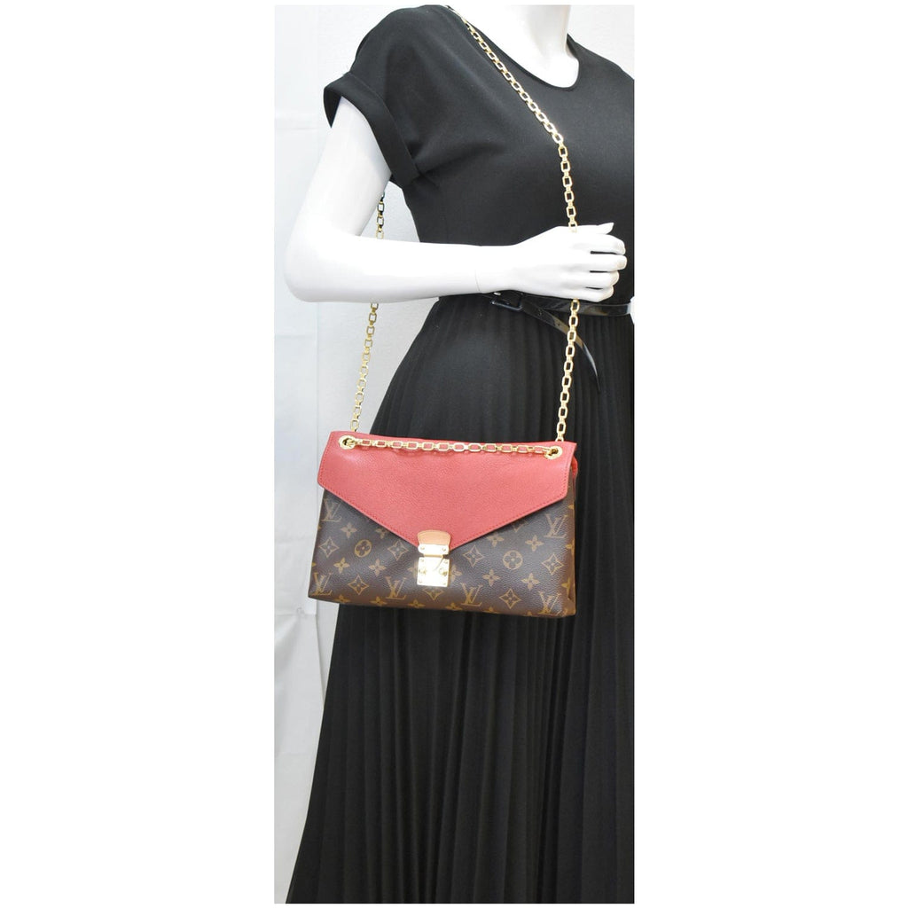 LOUIS VUITTON Pallas Chain Monogram Canvas Crossbody Bag Brown