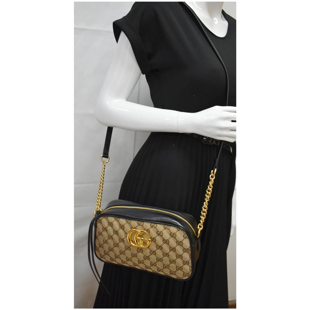 GUCCI Gucci Marmont Small Matelasse Canvas Leather Crossbody Bag Beige 447632
