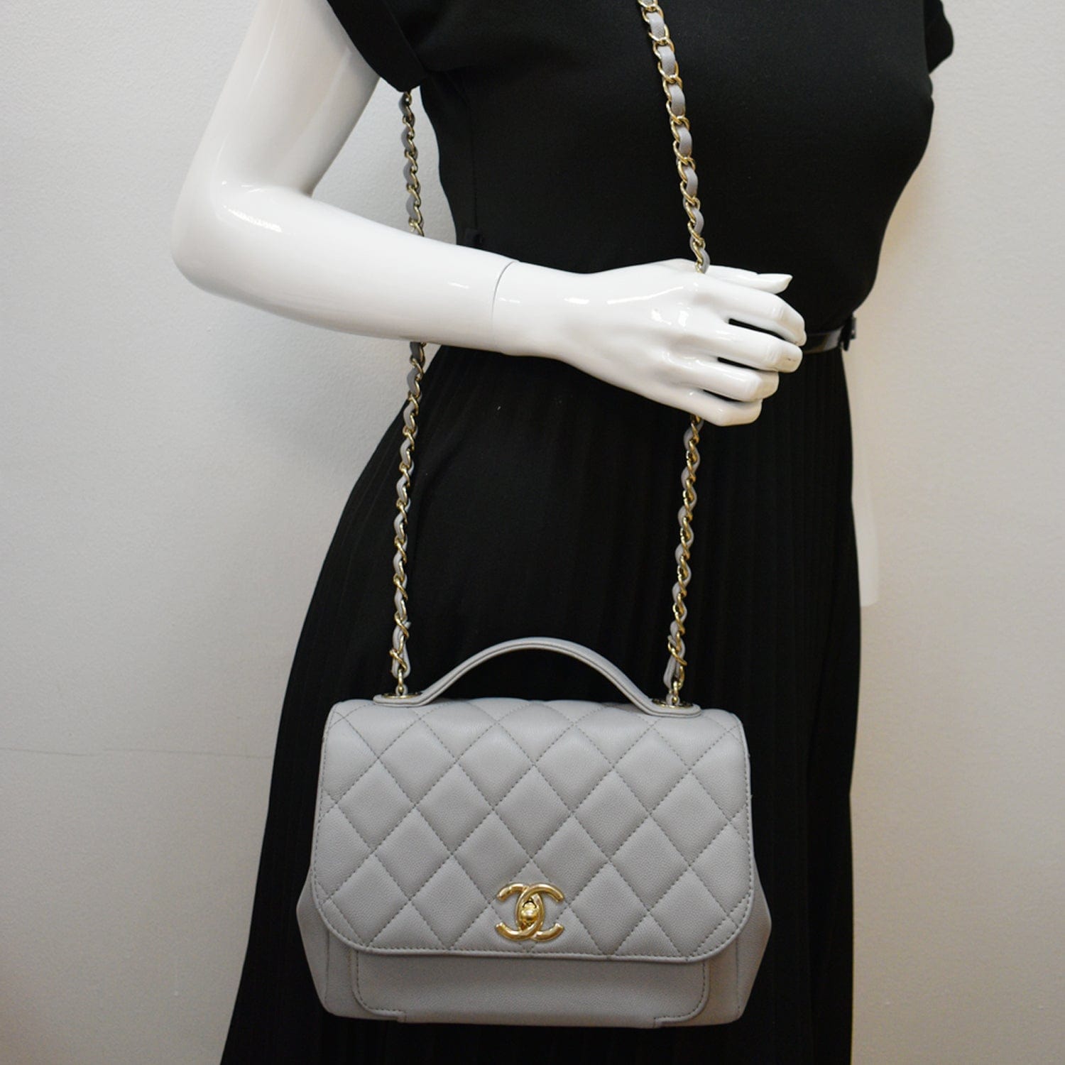 Chanel Business Affinity Medium Quilted Caviar Crossbody Bag Gray
