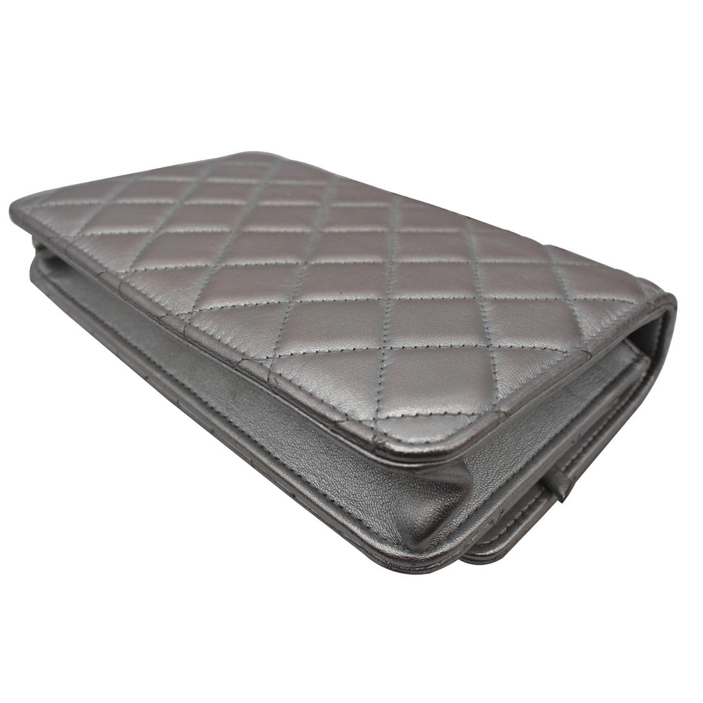 Chanel Trendy CC Quilted Leather Wallet on Chain Crossbody Bag Silver