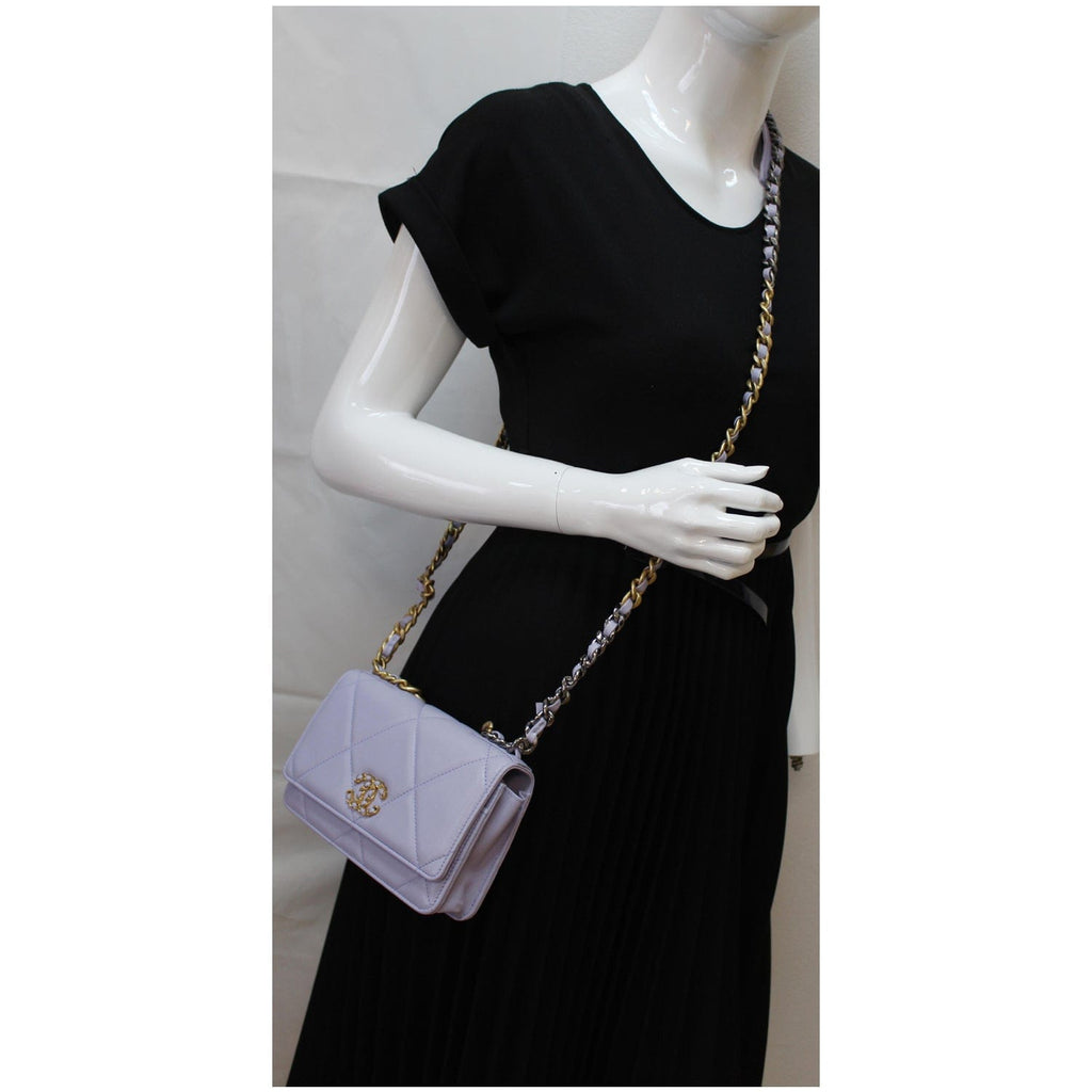 Chanel 19 CC WOC Leather Wallet On Chain Crossbody Bag Light Lavender