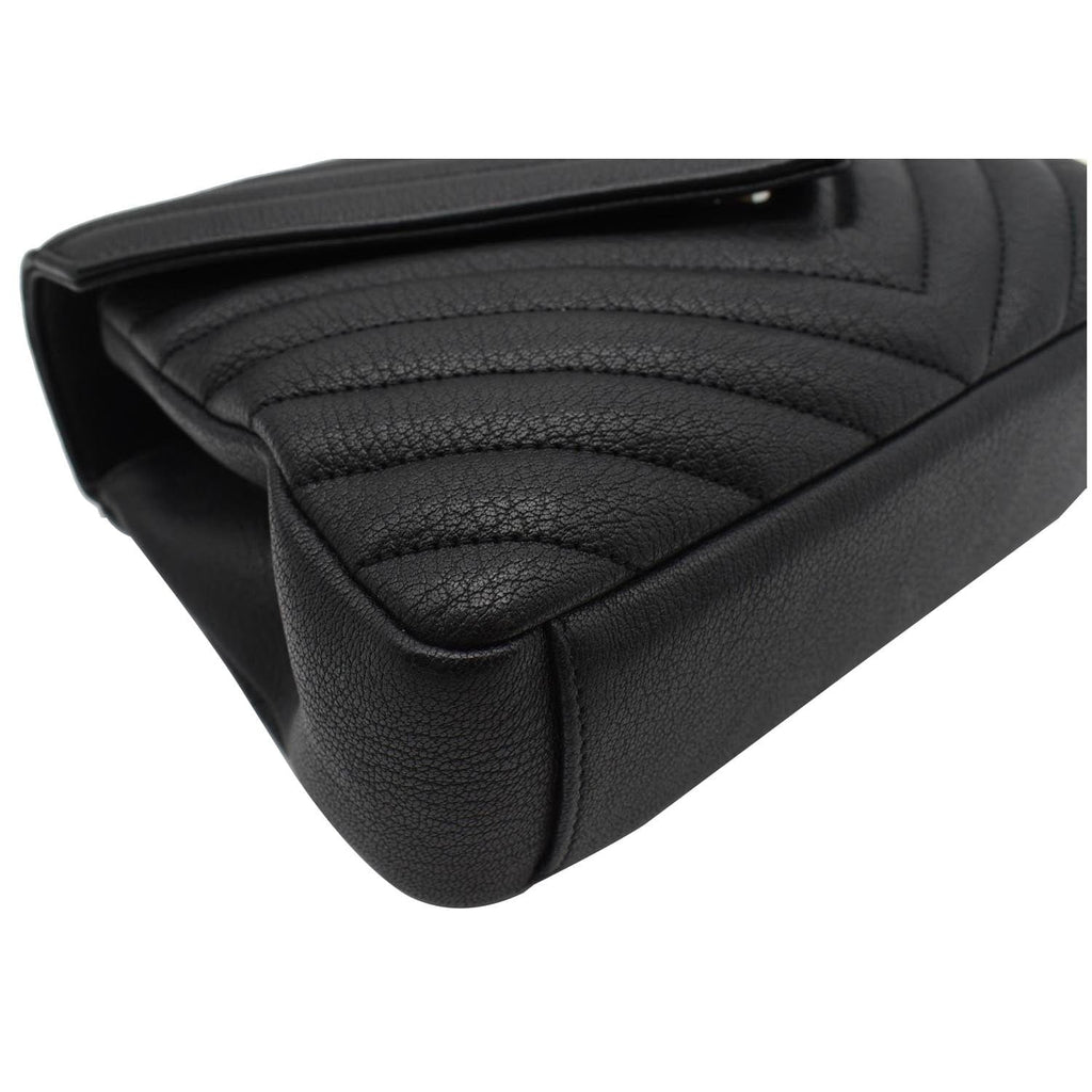 YVES SAINT LAURENT College Medium Monogram Chevron Leather Crossbody Bag Black
