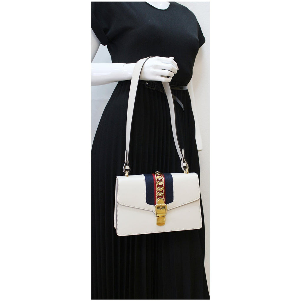 GUCCI Sylvie Small  Top Handle Bag White 421828