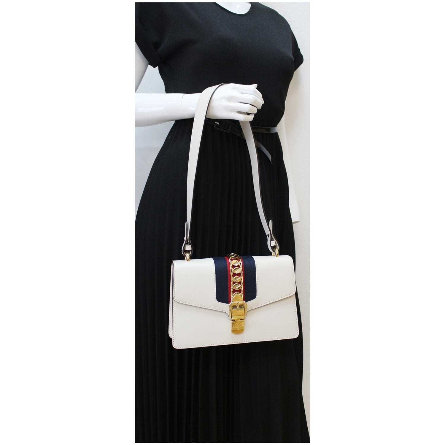 GUCCI Sylvie Small  Top Handle Bag White 421828